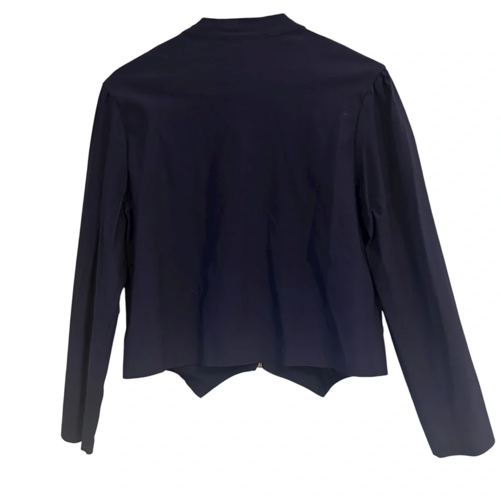 Hybrid & Company Super Stretch Navy Military Crop Blazer with Gold Accents, 1X